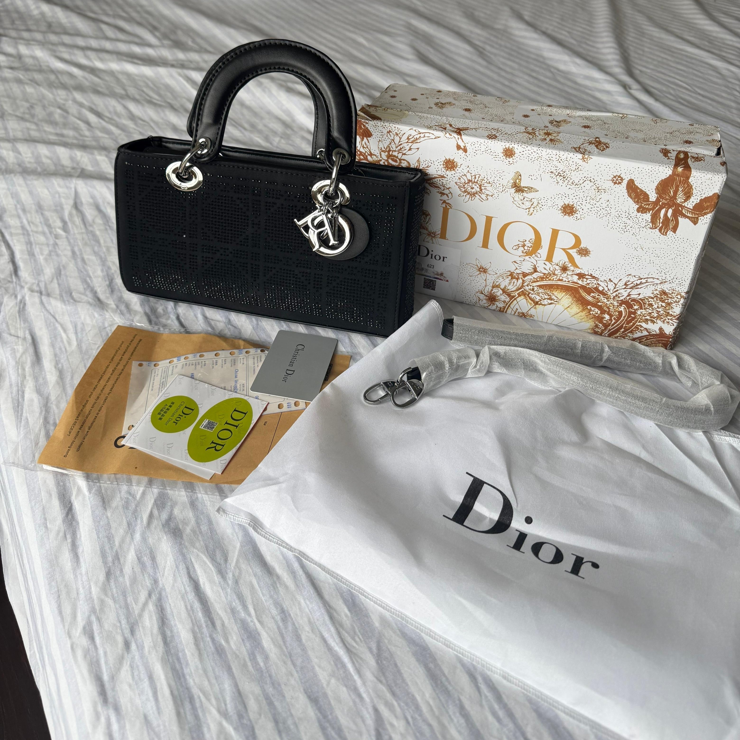Christian dior Lady Dior Bag(BLACK  cannage silk with crystal bead embroidery)