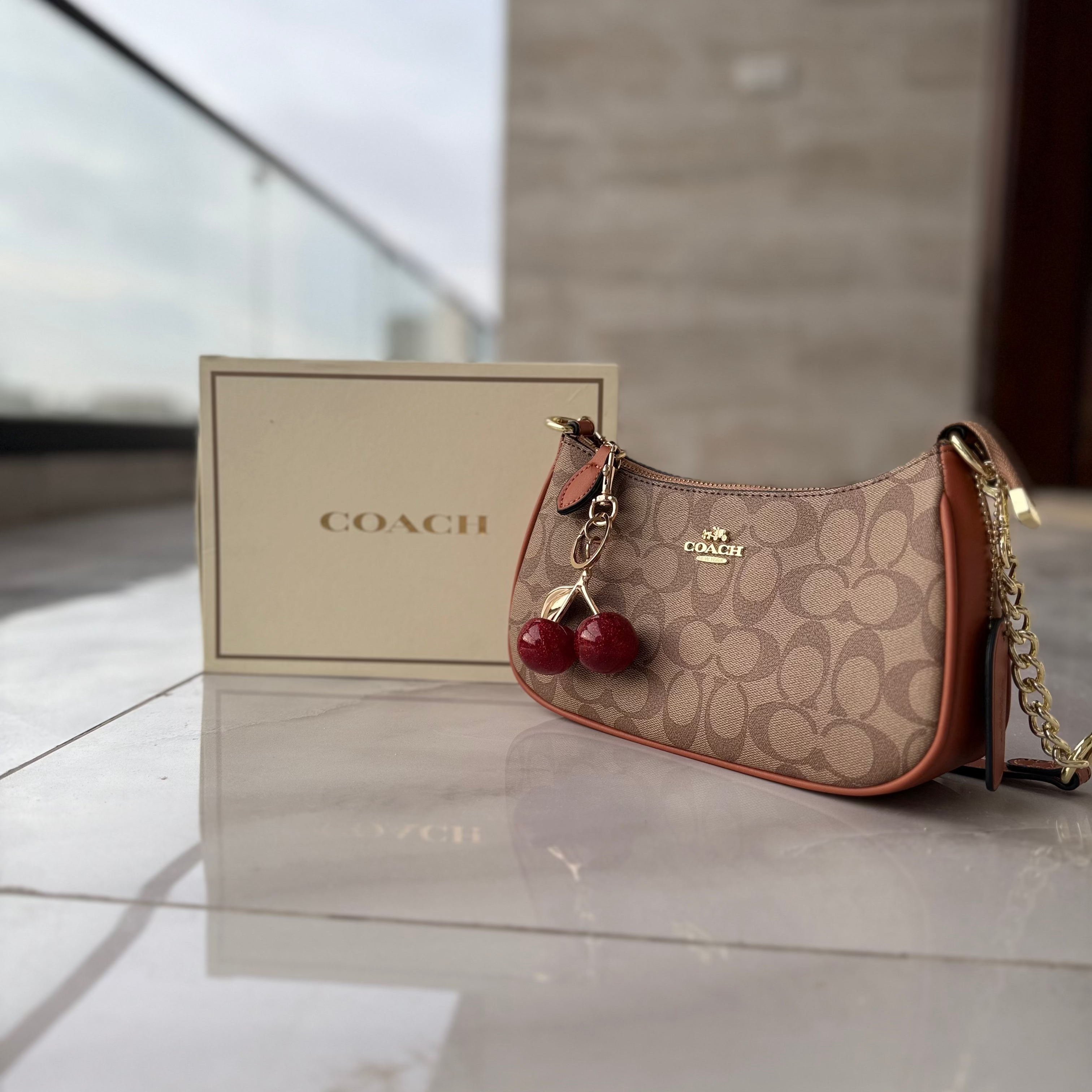 COACH CHERRY CHARM BAG (BROWN)