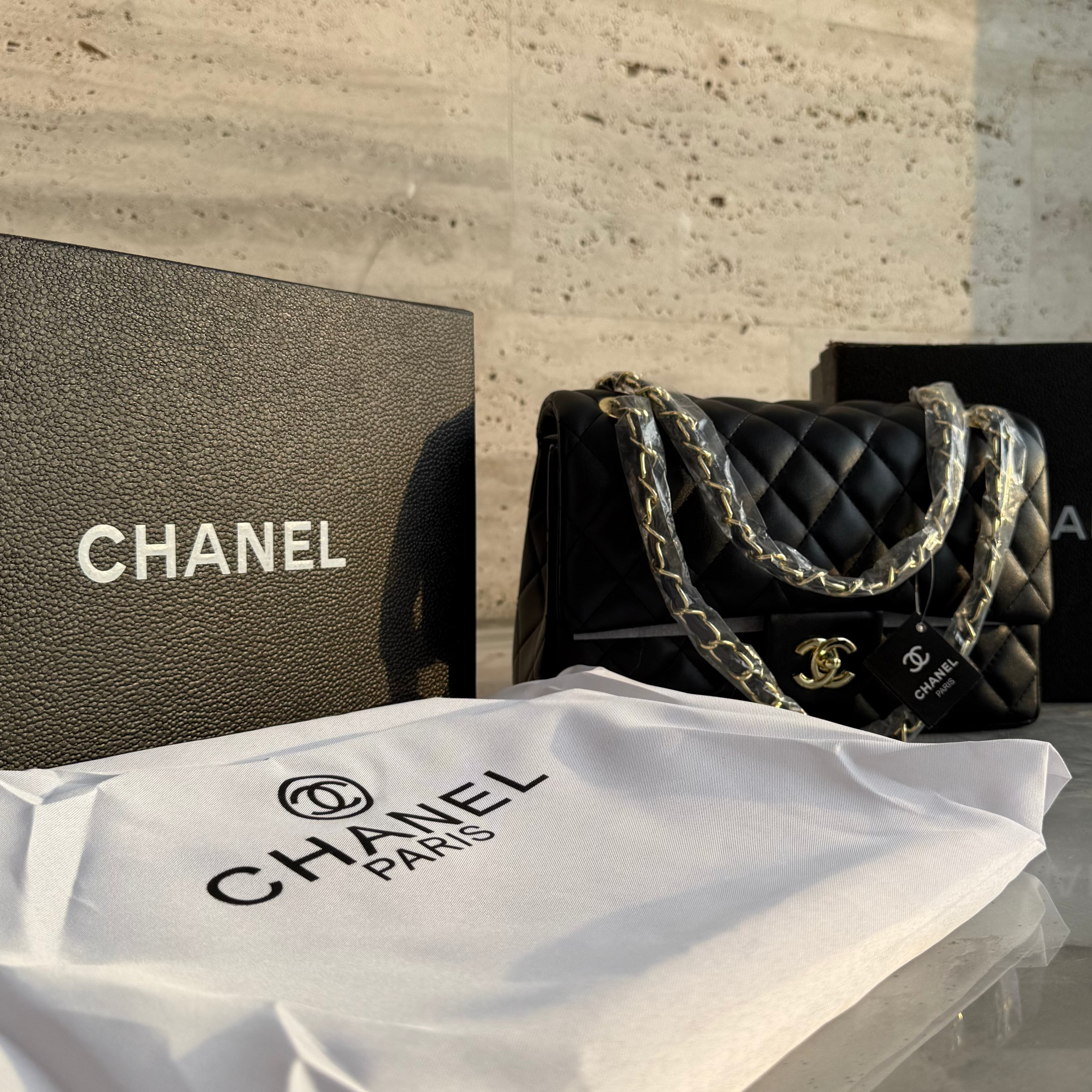 Chanel Paris Limited Edition Double Flap Lambskin Bag ( BLACK)