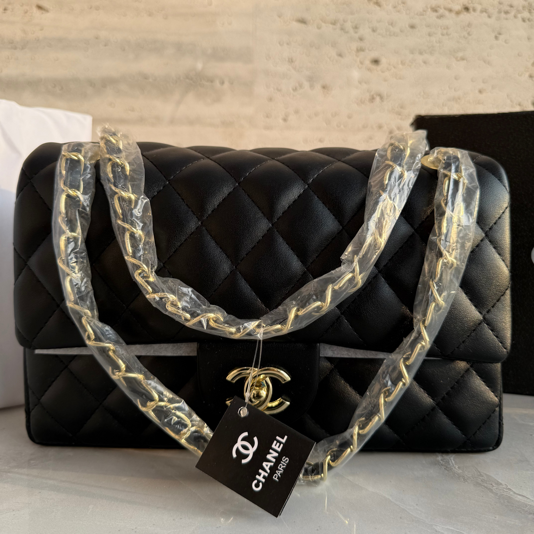 Chanel Paris Limited Edition Double Flap Lambskin Bag ( BLACK)