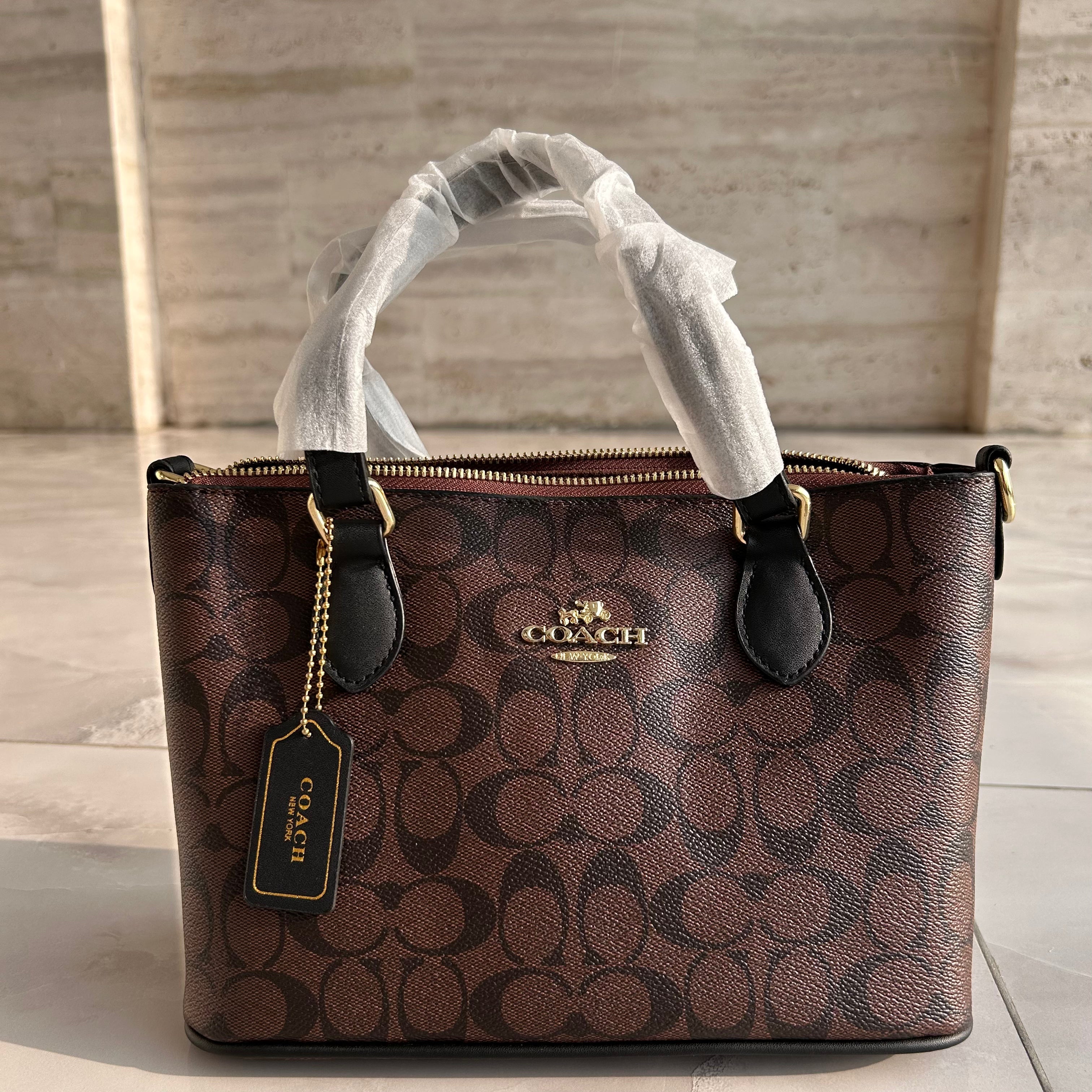 COACH Bag - Gallery Tote Bag In Signature Canvas- Dark Tan Brown