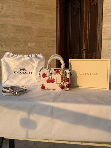 COACH WHITE CHERRY PATTERN BAG WITH CHERRY CHARM