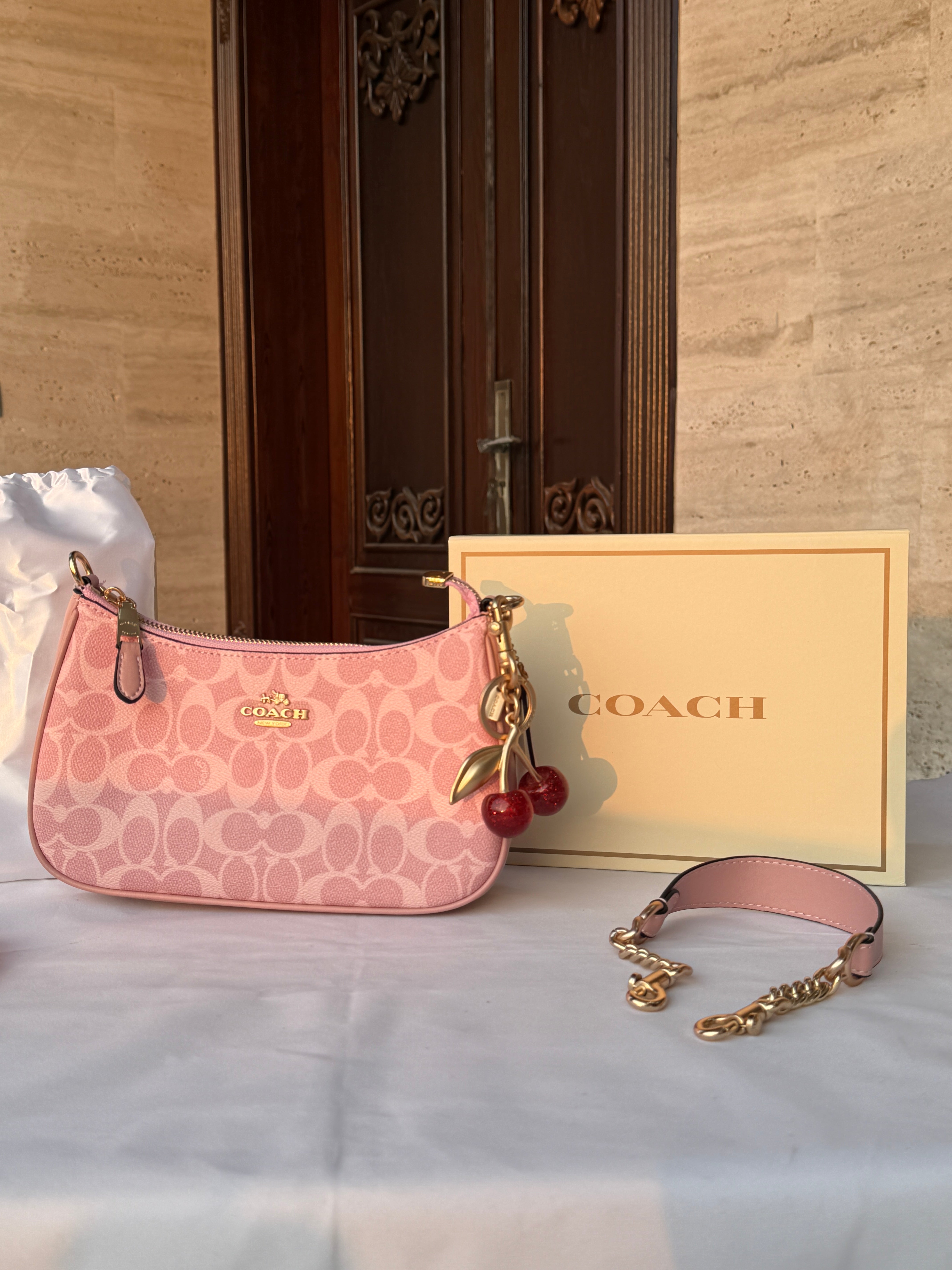 COACH PINK EXTRA PATTERN BACK WITH 2 CHERRY STRIPS